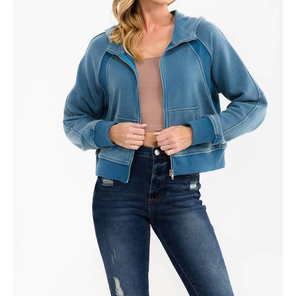 NEW SURELYMINE canyon vintage cropped zip hoodie in blue